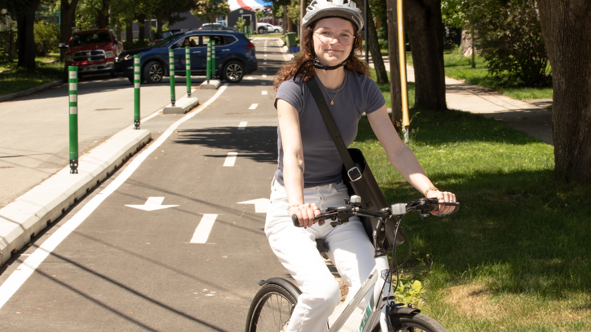 women biking on two lane bike lane