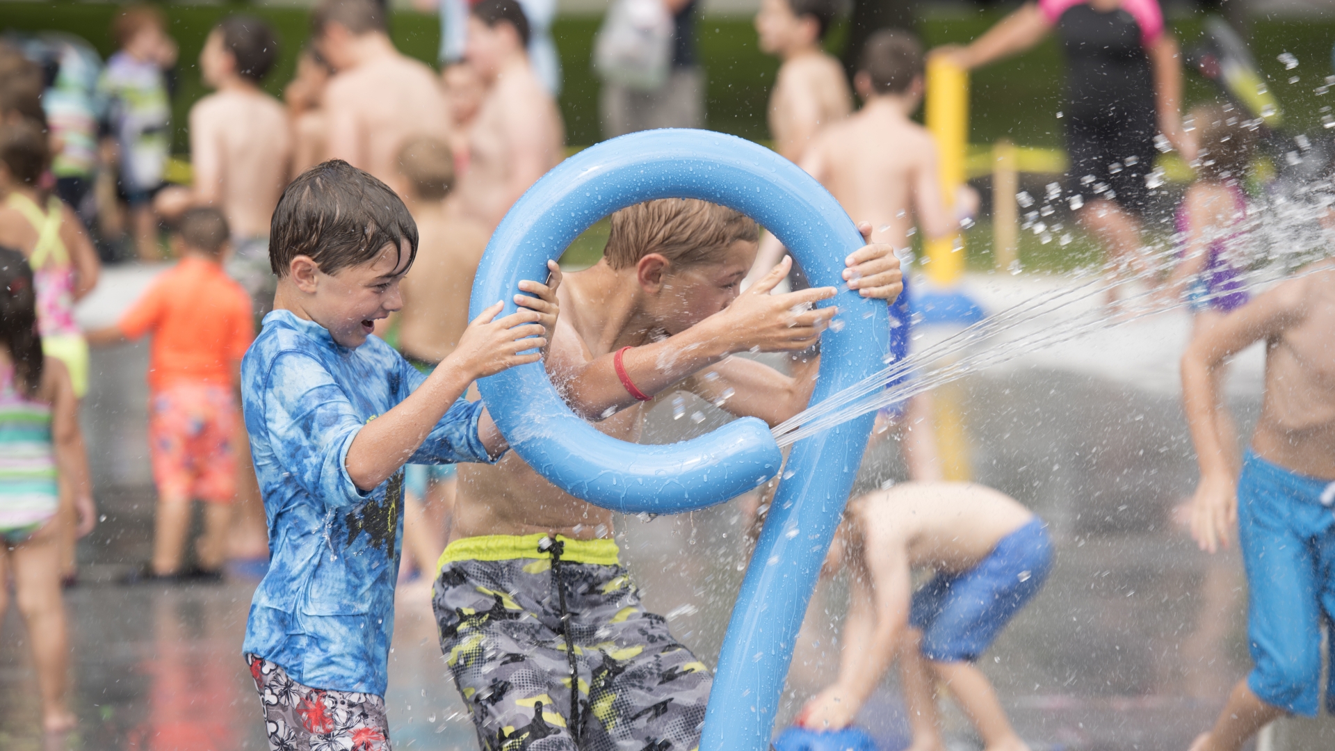 Kids playing at the Splash Pad