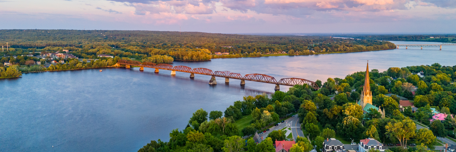 spring landscape image of the city of Fredericton and the Wolastoq River
