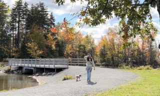 Women walking her dog at Killarney Lake